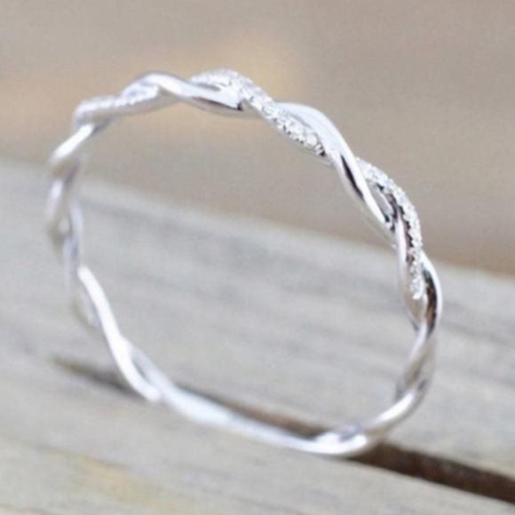 925 STERLING SILVER DIAMOND TWISTED ETERNITY RING - Picture 2 of 3